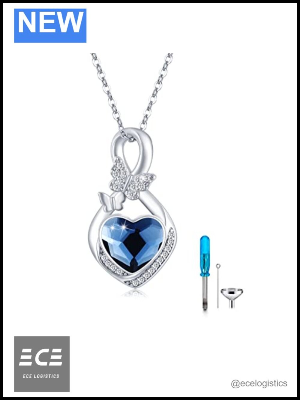 Sterling Silver Butterfly Heart Urn Necklace Memorial Jewelry 18in
